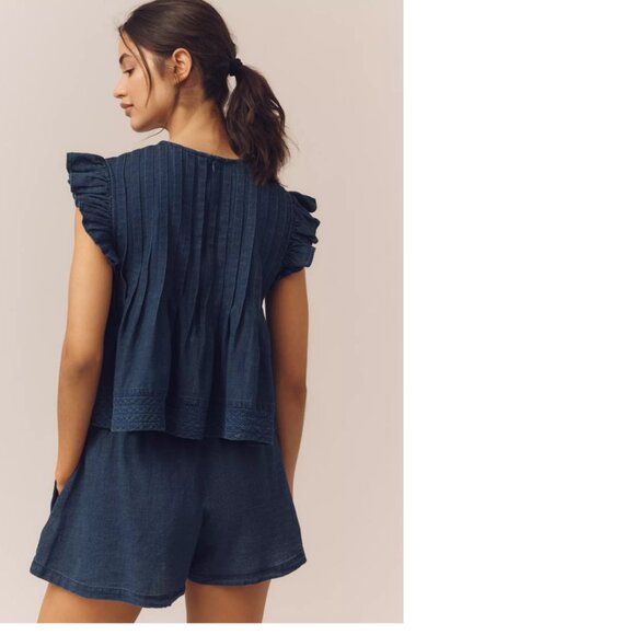 Anthropologie The Jade Denim Swing Top by Pilcro size S dark wash new with tag - Picture 4 of 6
